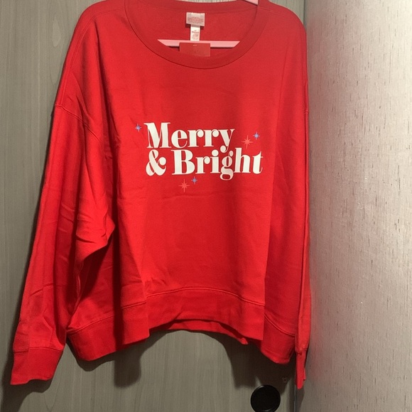 NEW! Women's "Merry & Bright" Holiday Christmas Sweatshirt, Red - Wondershop - Picture 11 of 11